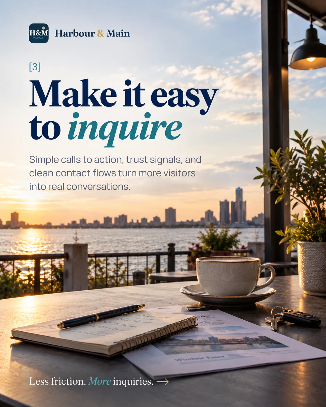 Make it easy to inquire. Simple calls to action, trust signals and clean contact flows turn visitors into conversations.